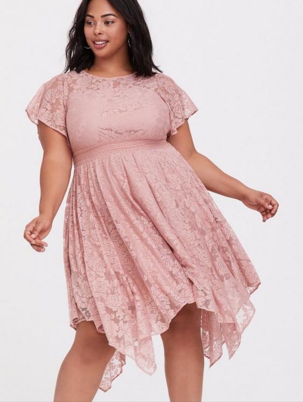 Torrid Midi Lace Blush Pink Handkerchief Fit-and-Flare Midi Dress Womens Size 1X - Picture 2 of 12